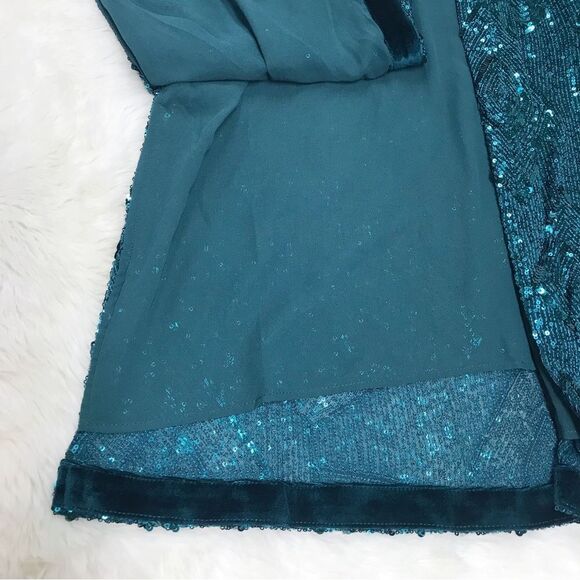 SKIES ARE BLUE Teal Sequin Belted Duster Cardigan Kimono Wrap Size XS/S New - Picture 12 of 14